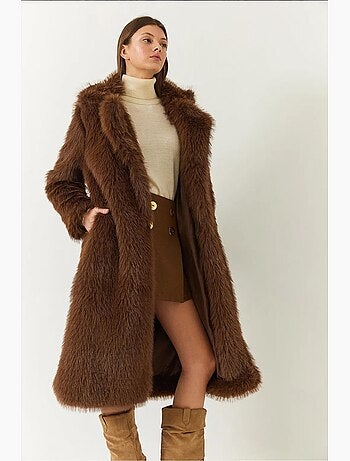Manteau long en fausse fourrure à col châle lucci