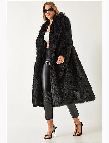 Manteau long en fausse fourrure à col châle lucci