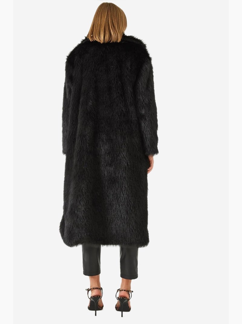 Manteau long en fausse fourrure à col châle lucci Noir - Kiabi