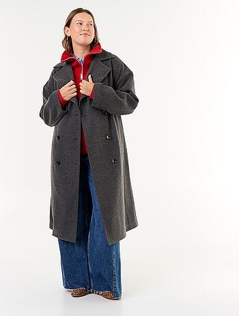 Manteau long en faux lainage avec col tailleur