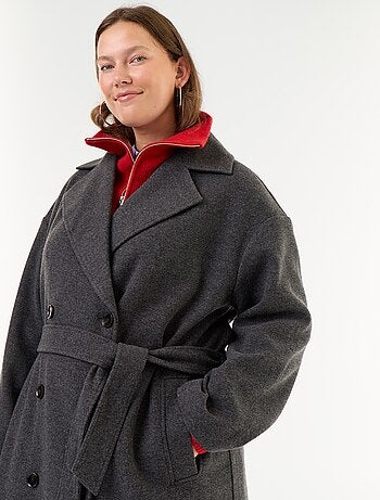Manteau long en faux lainage avec col tailleur