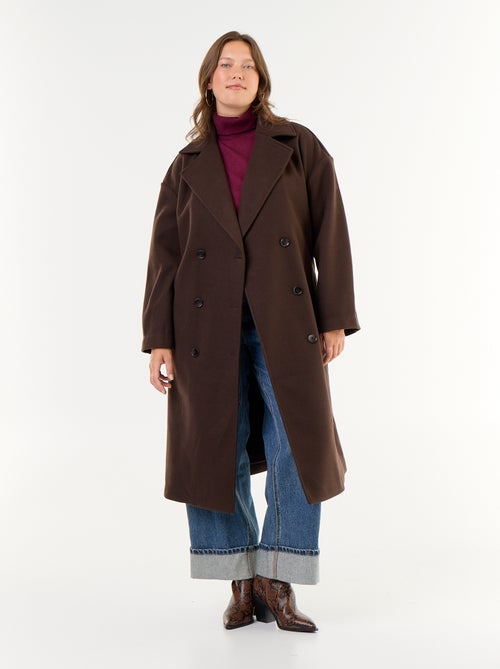 Manteau long en faux lainage avec col tailleur - Kiabi