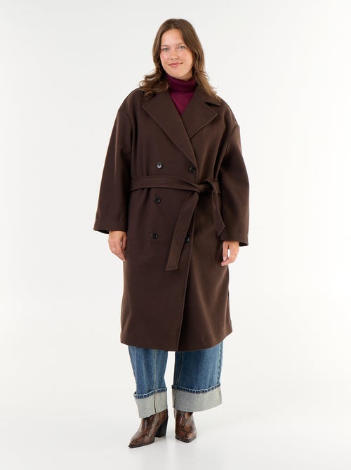 Manteau long en faux lainage avec col tailleur - Kiabi