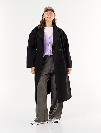 Manteau long en faux lainage avec col tailleur