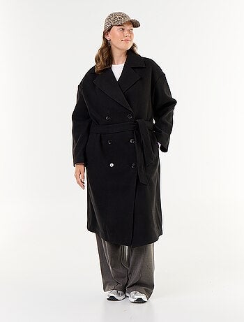 Manteau long en faux lainage avec col tailleur