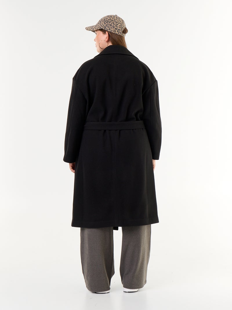 Manteau long en faux lainage avec col tailleur Noir - Kiabi