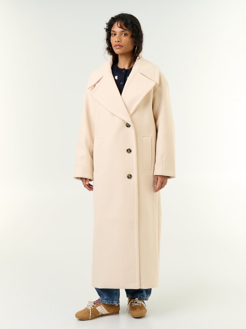 Manteau long en faux lainage Beige - Kiabi