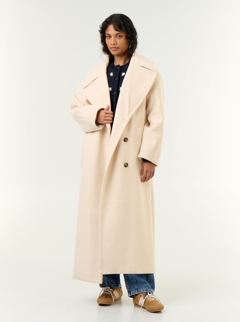 Manteau long en faux lainage Beige - Kiabi