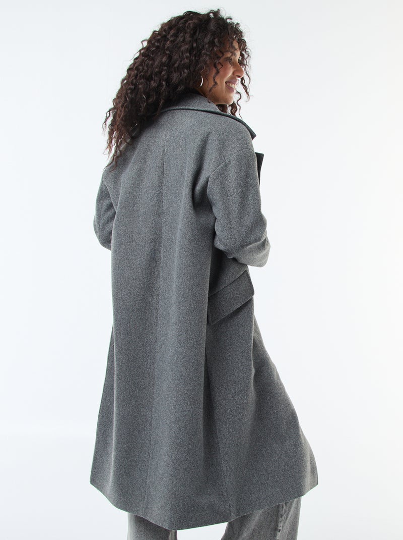 Manteau long en faux lainage Gris - Kiabi
