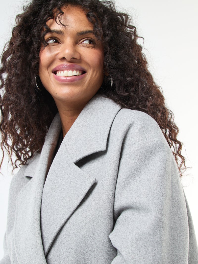 Manteau long en faux lainage Gris - Kiabi