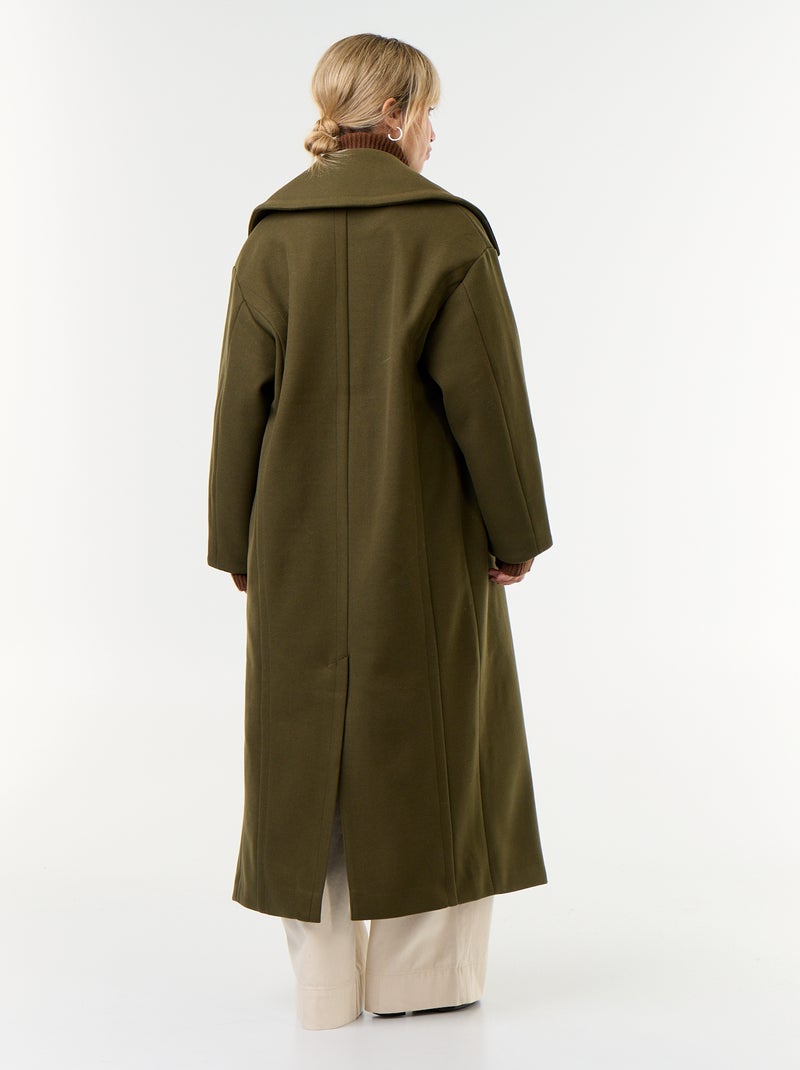 Manteau long en faux lainage Vert - Kiabi
