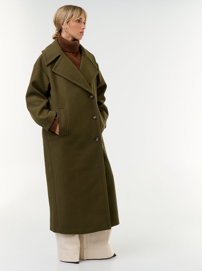 Manteau long en faux lainage Vert - Kiabi