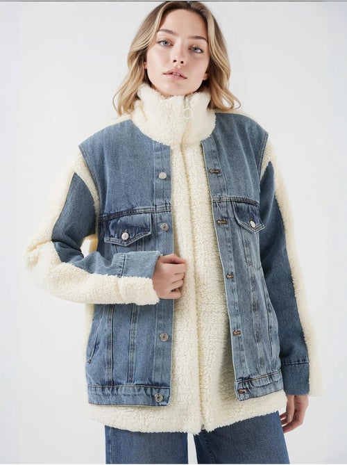 Manteau long en jean pelucheux bdart - Kiabi Manteau long en jean pelucheux bdart - Kiabi