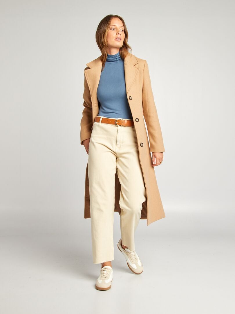 Manteau long en lainage Camel - Kiabi