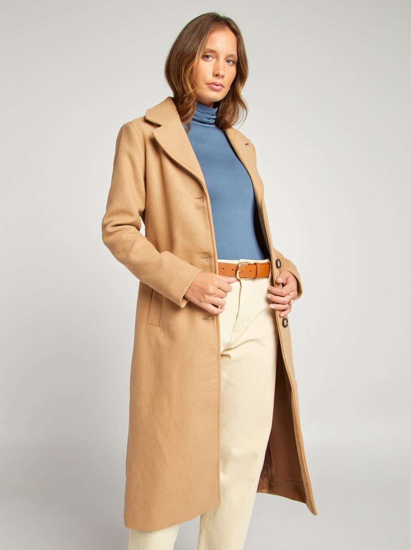 Manteau long en lainage Camel - Kiabi