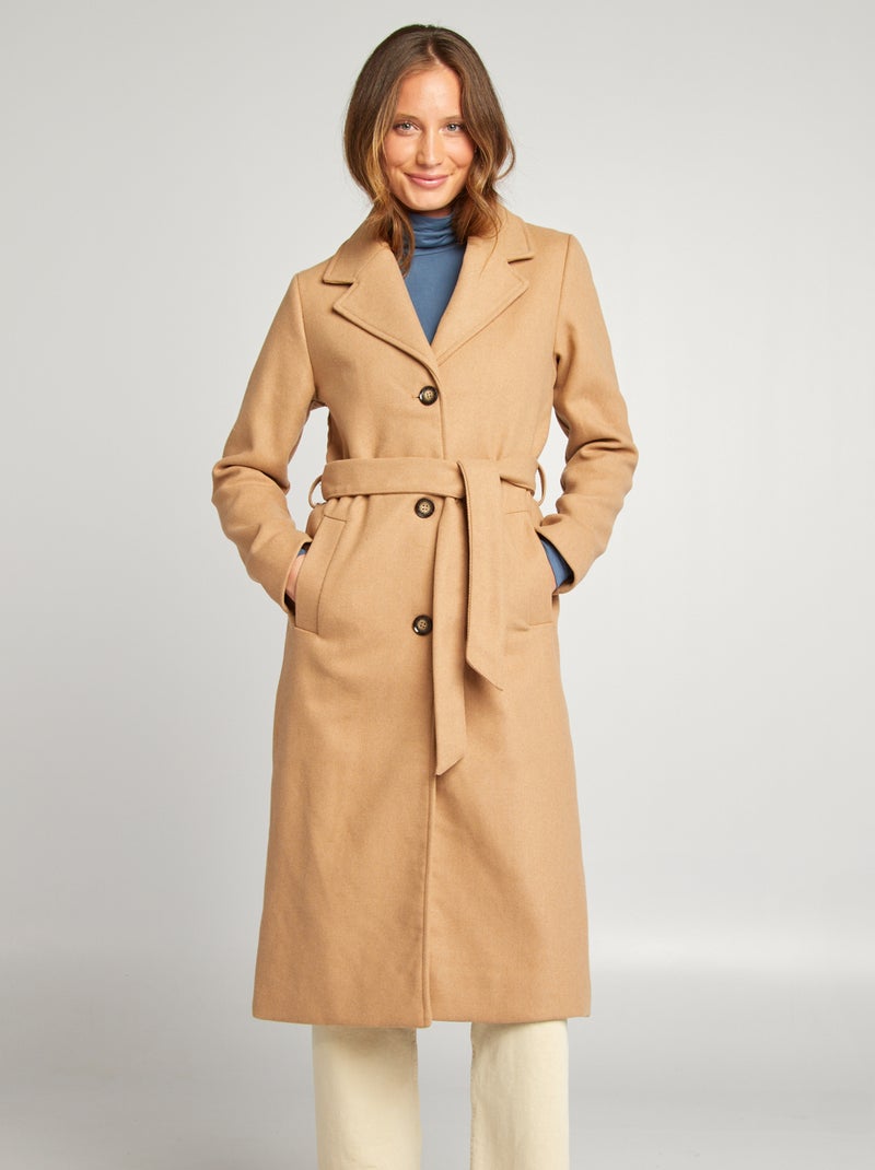 Manteau long en lainage Camel - Kiabi