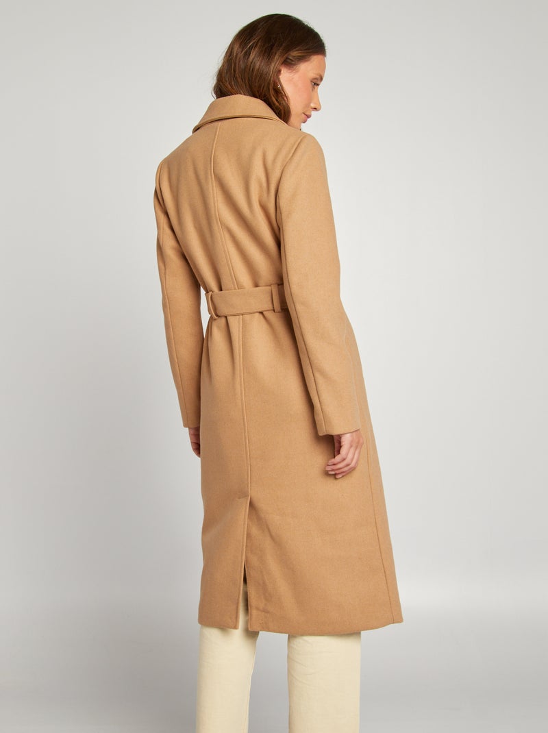 Manteau long en lainage Camel - Kiabi