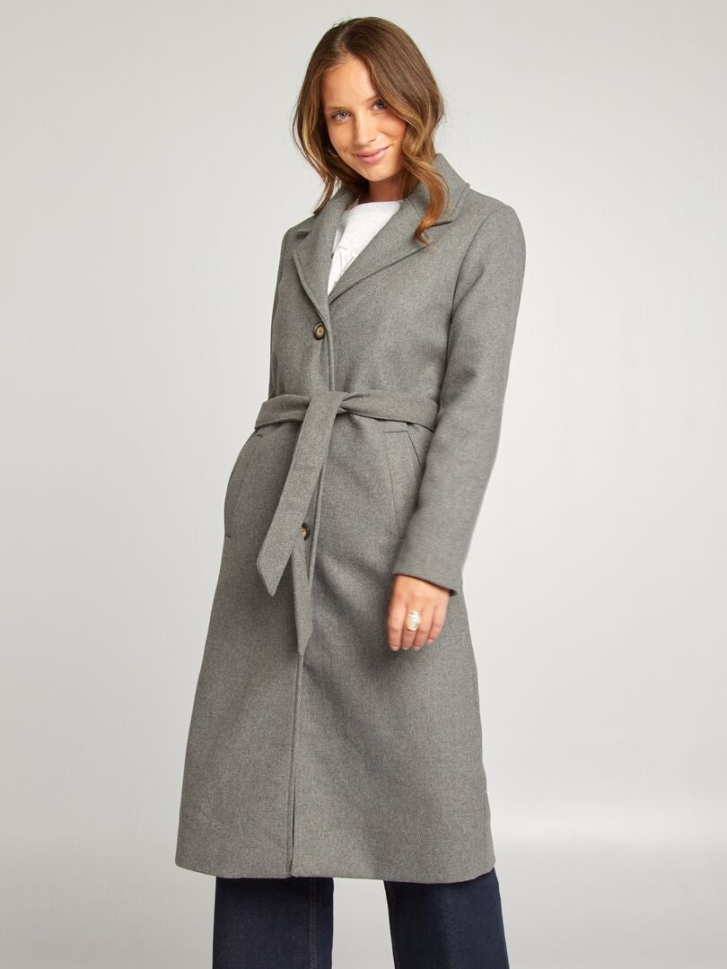 Manteau long en lainage Gris - Kiabi