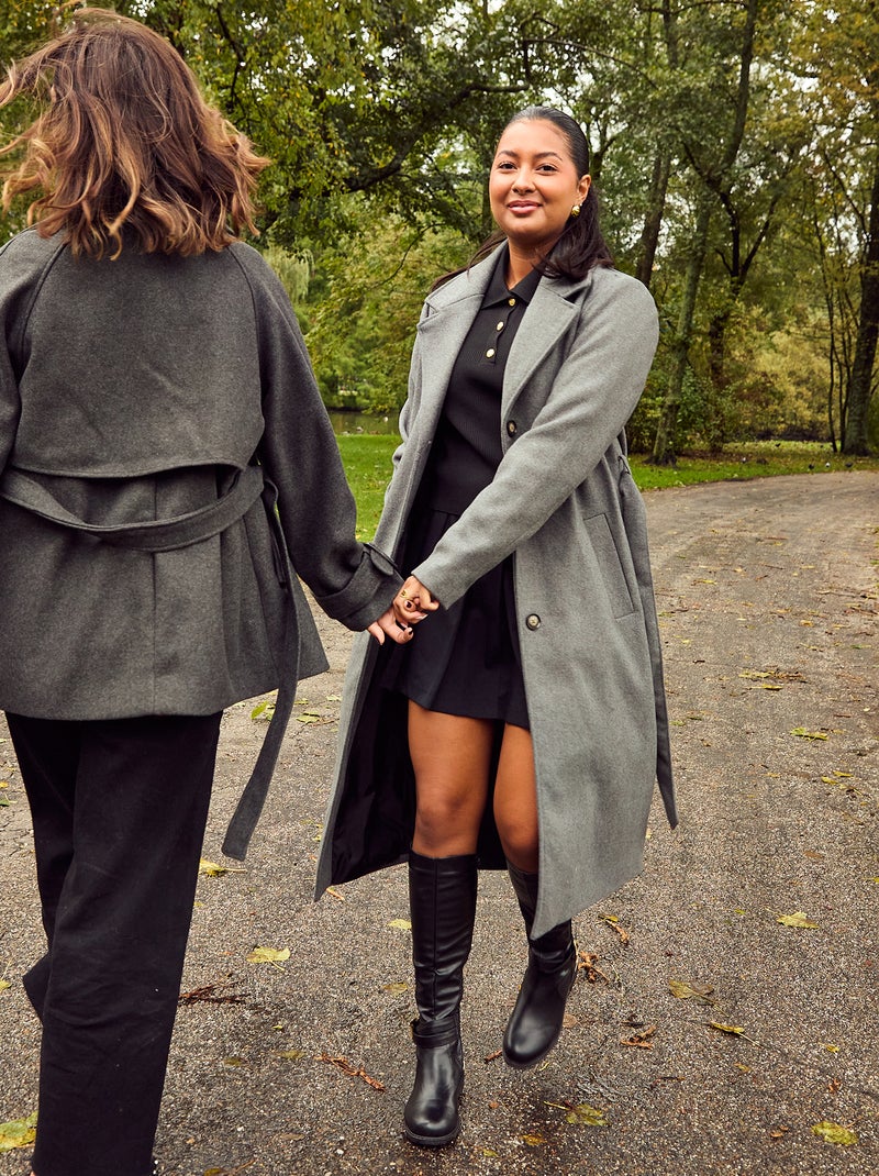 Manteau long en lainage Gris - Kiabi