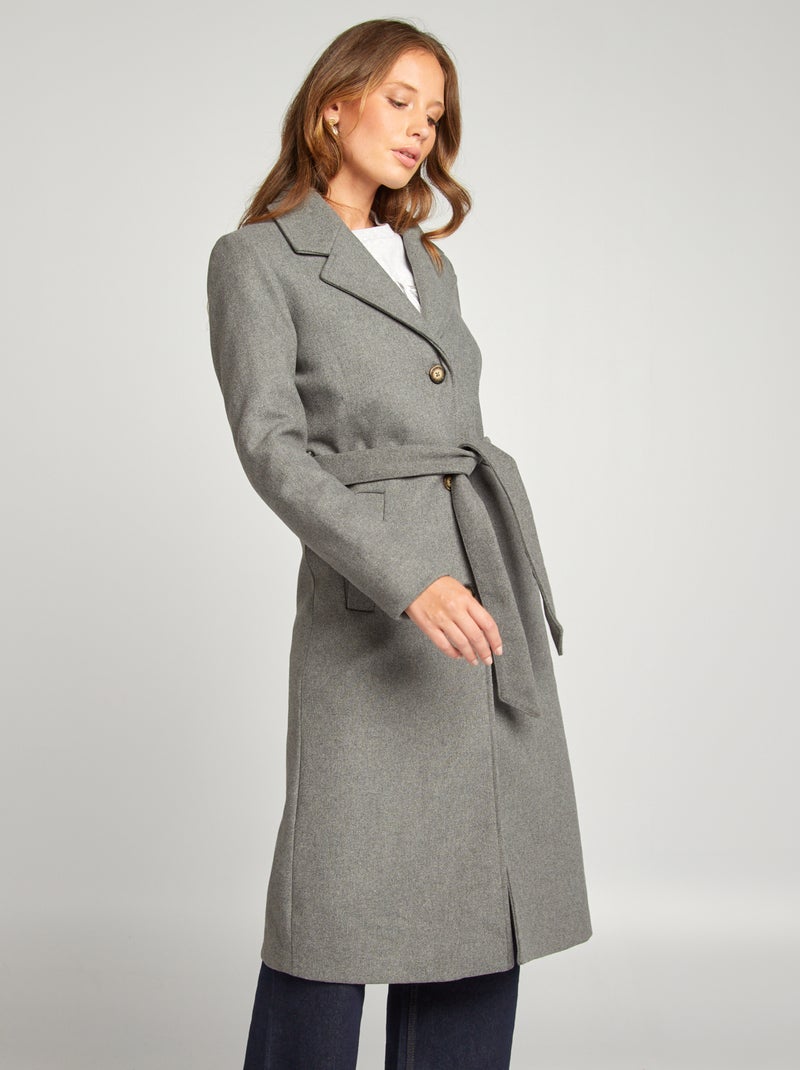 Manteau long en lainage Gris - Kiabi