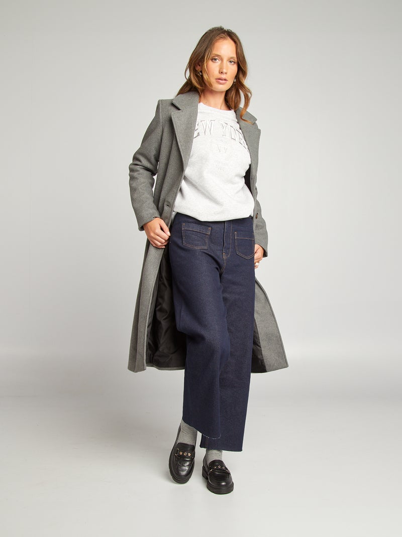 Manteau long en lainage Gris - Kiabi