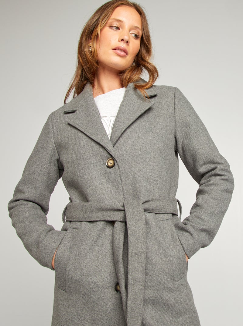 Manteau long en lainage Gris - Kiabi
