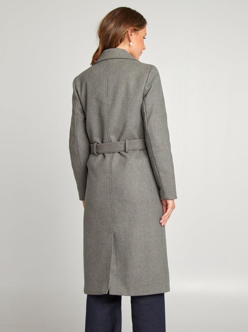 Manteau long en lainage Gris - Kiabi