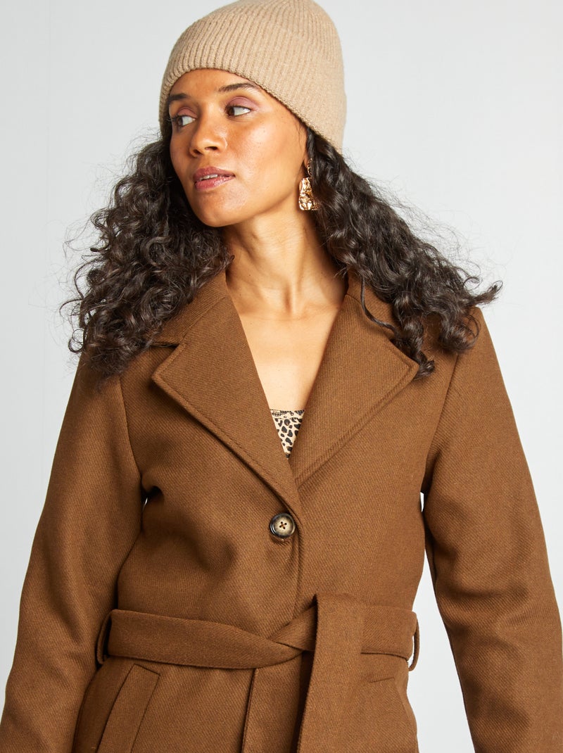Manteau long en lainage Marron - Kiabi