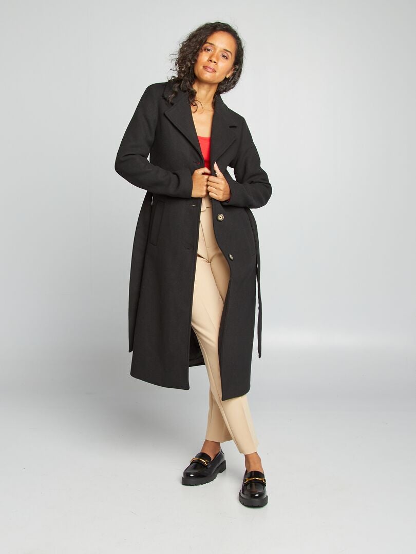 Manteau long en lainage noir - Kiabi