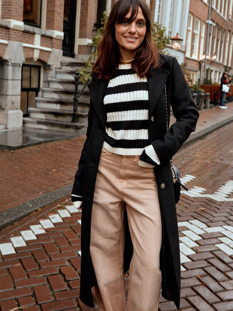 Manteau long en lainage noir - Kiabi