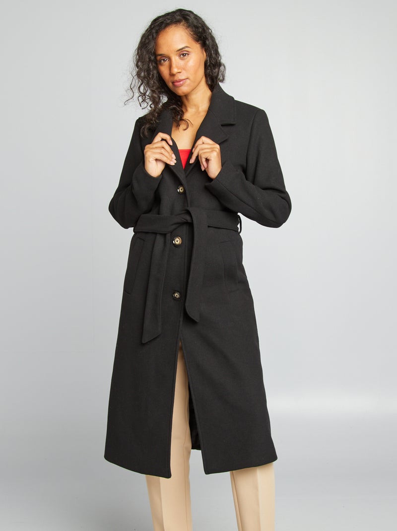 Manteau long en lainage noir - Kiabi