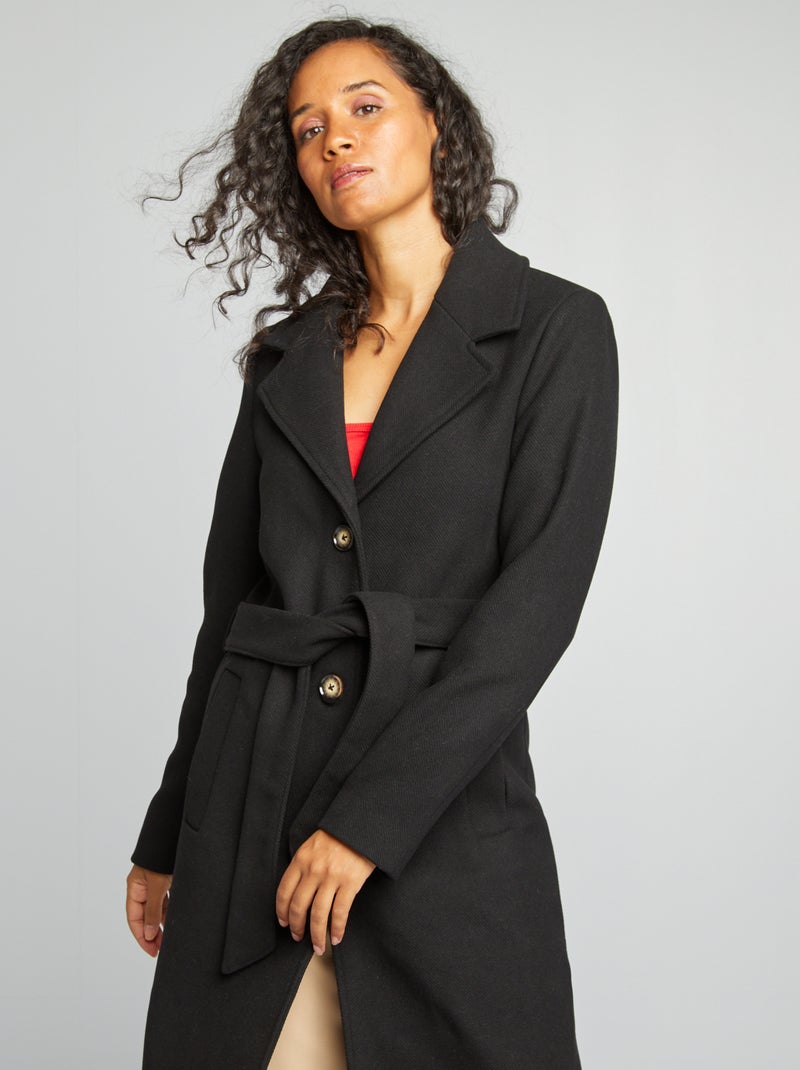 Manteau long en lainage noir - Kiabi