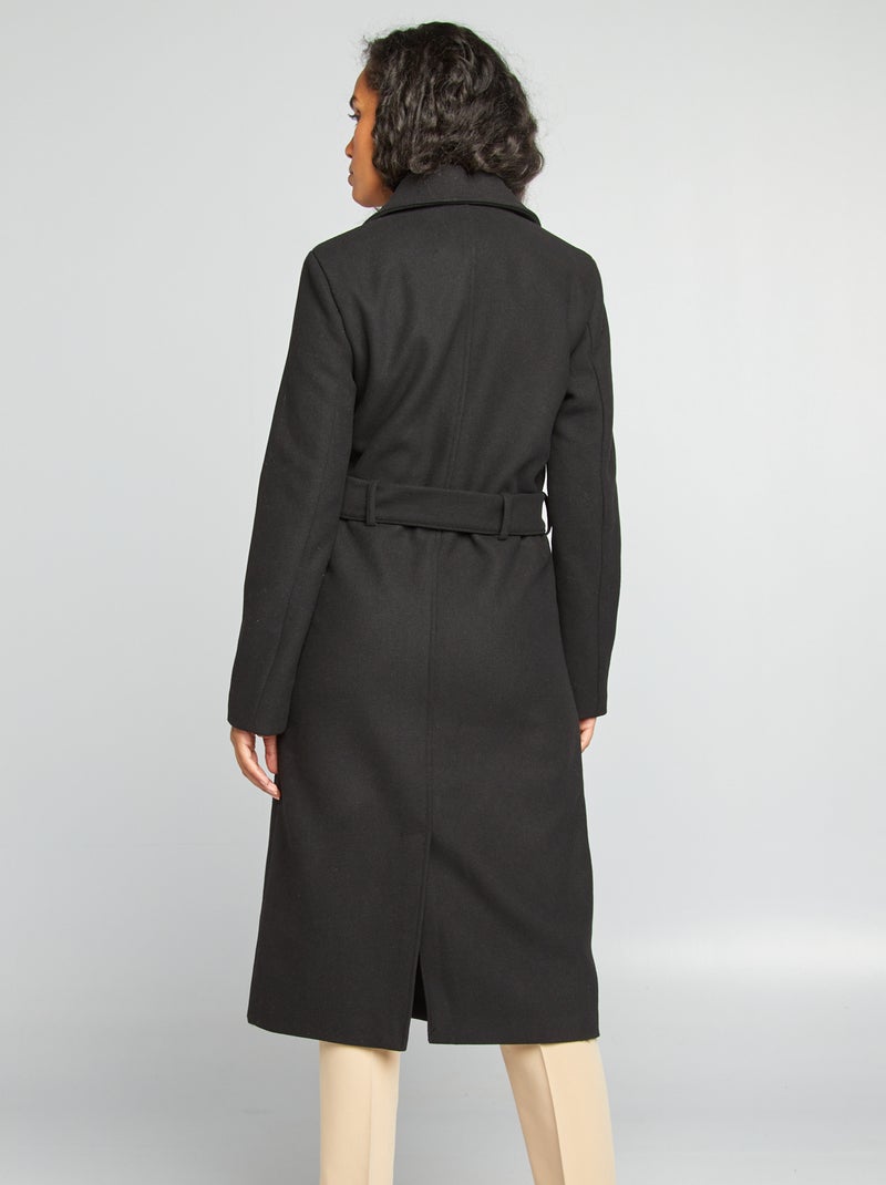 Manteau long en lainage noir - Kiabi