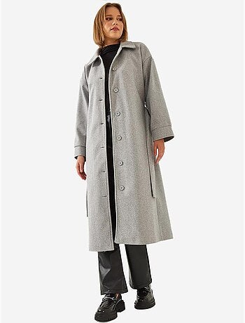 Manteau long en laine ceinturé bianco lucci