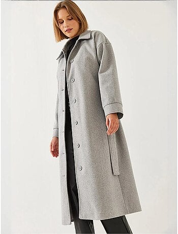 Manteau long en laine ceinturé bianco lucci