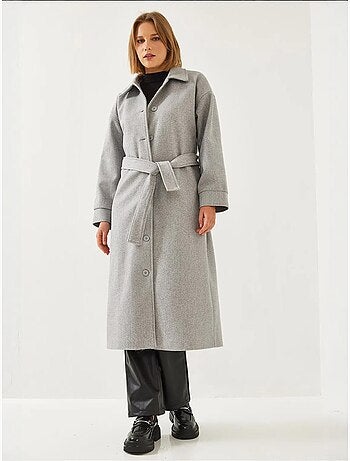 Manteau long en laine ceinturé bianco lucci