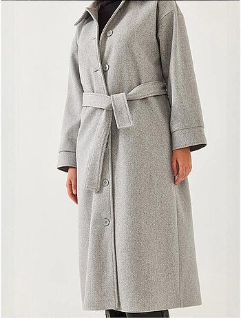 Manteau long en laine ceinturé bianco lucci