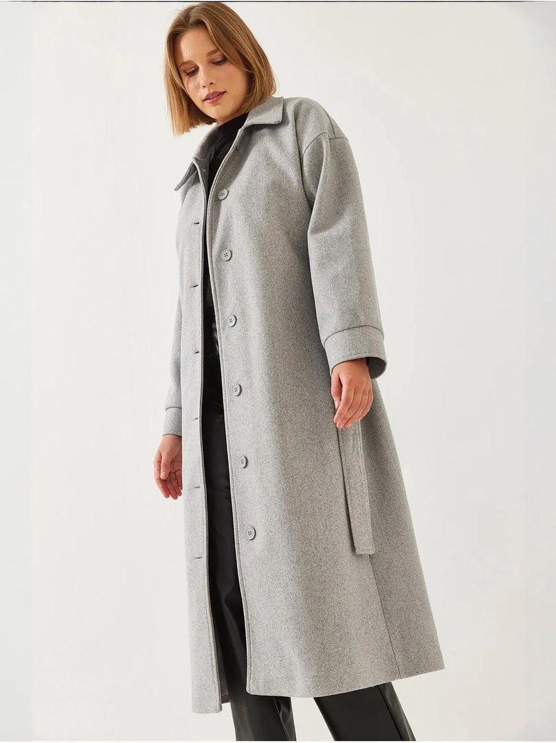Manteau long en laine ceinturé bianco lucci Gris - Kiabi