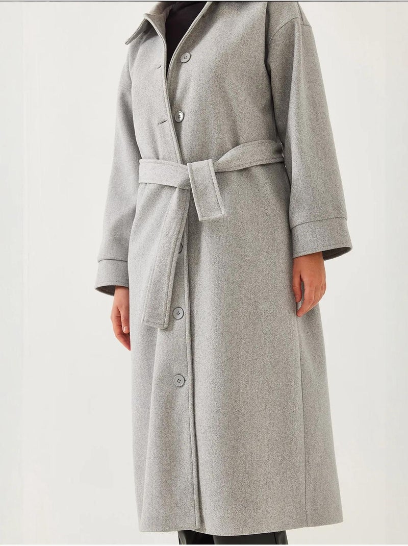 Manteau long en laine ceinturé bianco lucci Gris - Kiabi