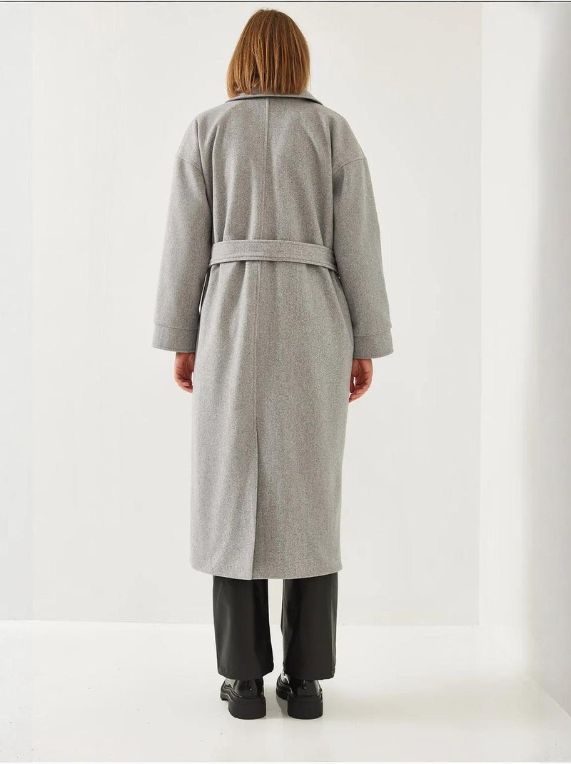 Manteau long en laine ceinturé bianco lucci Gris - Kiabi