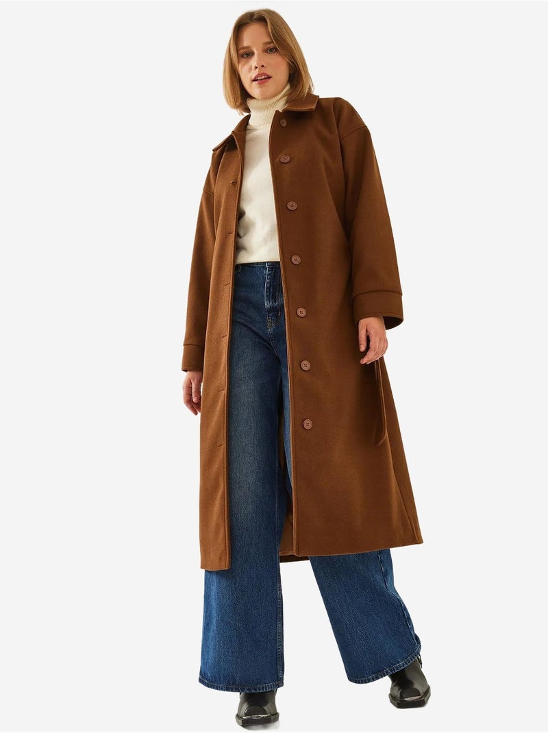 Manteau long en laine ceinturé bianco lucci Marron chocolat - Kiabi