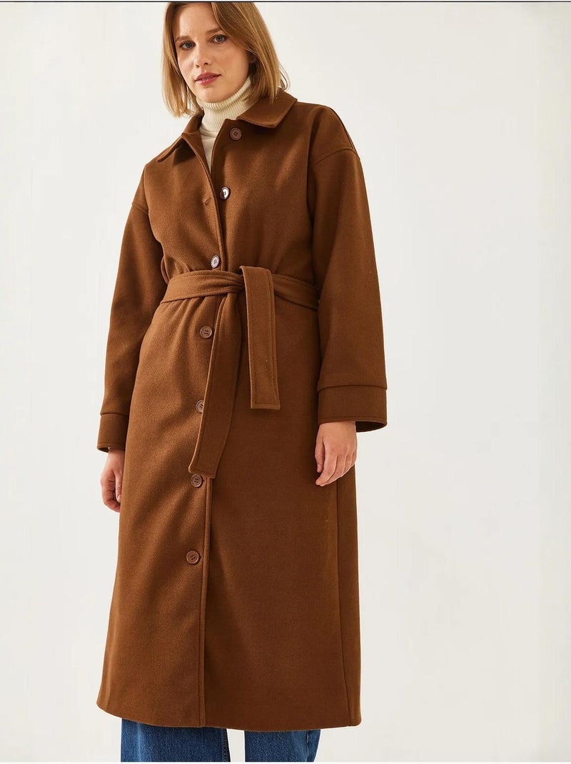 Manteau long en laine ceinturé bianco lucci Marron chocolat - Kiabi