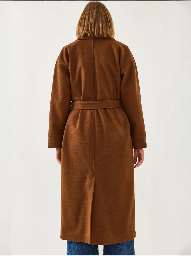 Manteau long en laine ceinturé bianco lucci Marron chocolat - Kiabi