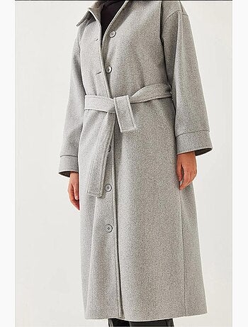 Manteau long en laine ceinturé lucci