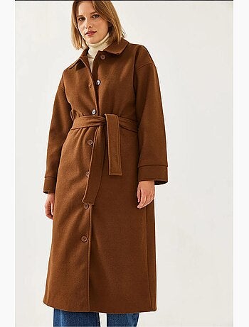 Manteau long en laine ceinturé lucci
