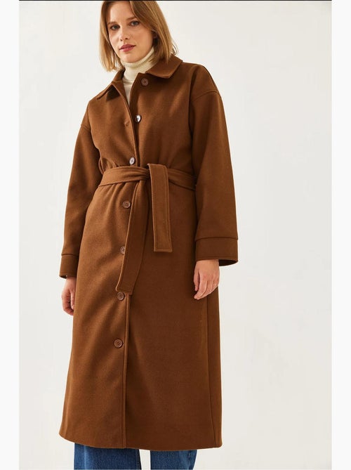 Manteau long en laine ceinturé lucci - Kiabi