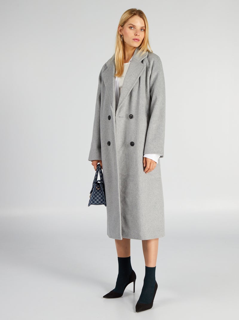 Manteau long en laine Gris - Kiabi