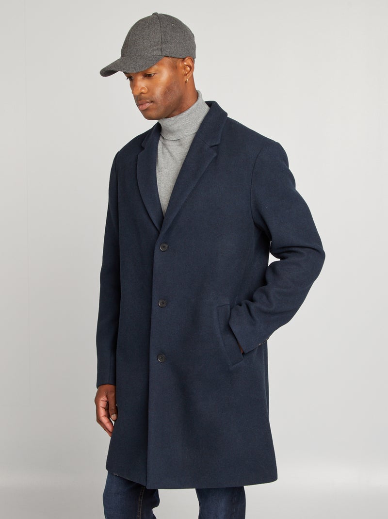 Manteau long en laine mélangé Bleu marine - Kiabi