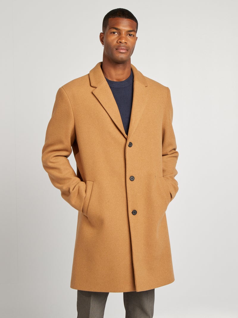 Manteau long en laine mélangé Camel - Kiabi
