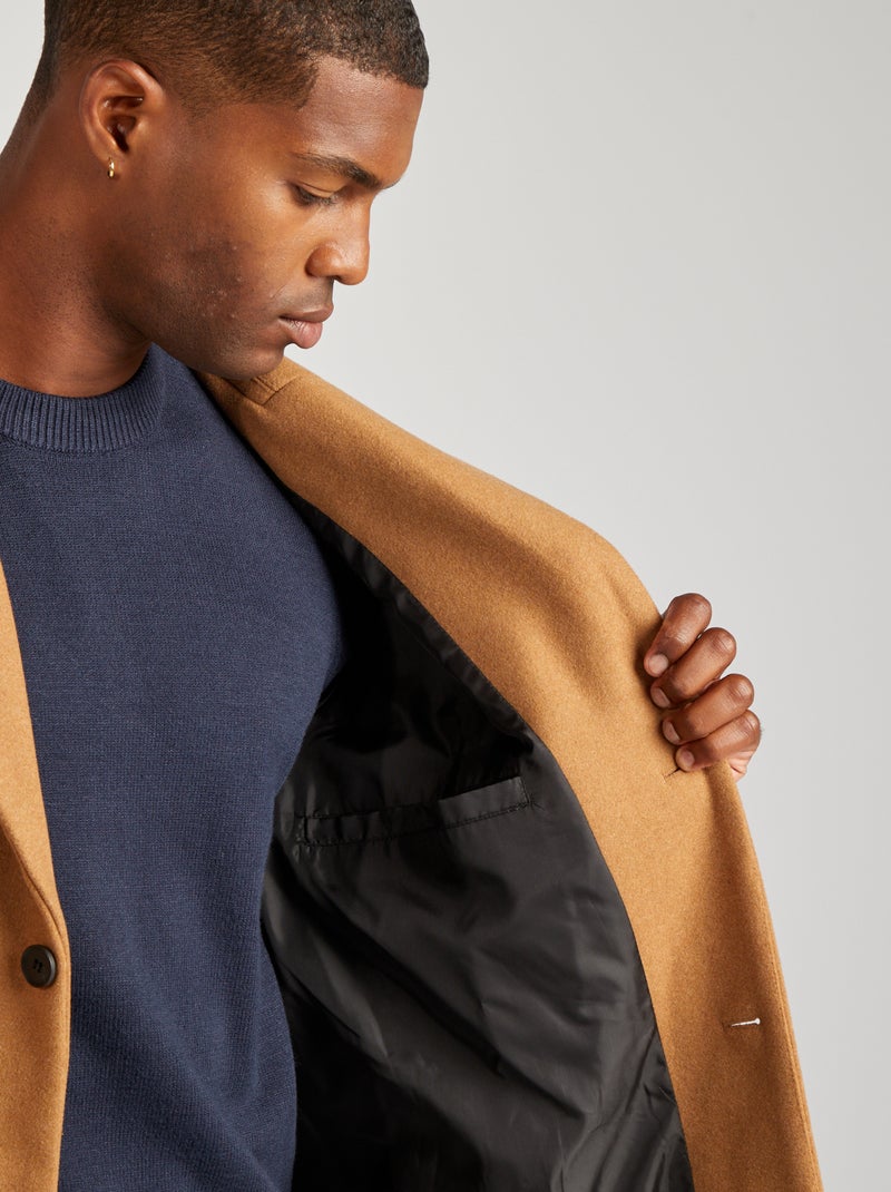 Manteau long en laine mélangé Camel - Kiabi